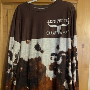 Brown and White Graphic Long Sleeve Shirt